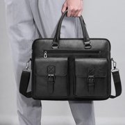 SCNOR Mens Convertible Textured PU Leather Briefcase - 3-Way Carry Laptop Bag, Lightweight with Multiple Compartments, for Office/Business, Fits 14-15 Inch Laptops