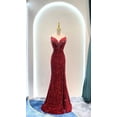 thumbnail image 5 of Vestido de fiesta de sirena con cuentas, vestido de celebridad de lujo, Color dorado, rosa, dividido, Sexy, correa de espagueti, lentejuelas, 5 of 5