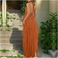 thumbnail image 4 of RYRJJ Tiered Tulle Prom Dress for Women Elegant Evening Maxi Dresses Halter V-Neck Formal Party Ball Gowns with Slit(Orange,XL), 4 of 9