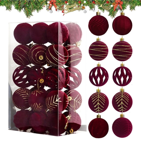 Bxaolu 30 Pcs Christmas Velvet Balls 2.38" Flocked Christmas Hanging Ornaments Velvet Balls Xmas Tree Ornaments Xmas Tree Bulbs for Wedding Anniversary Party (Red)