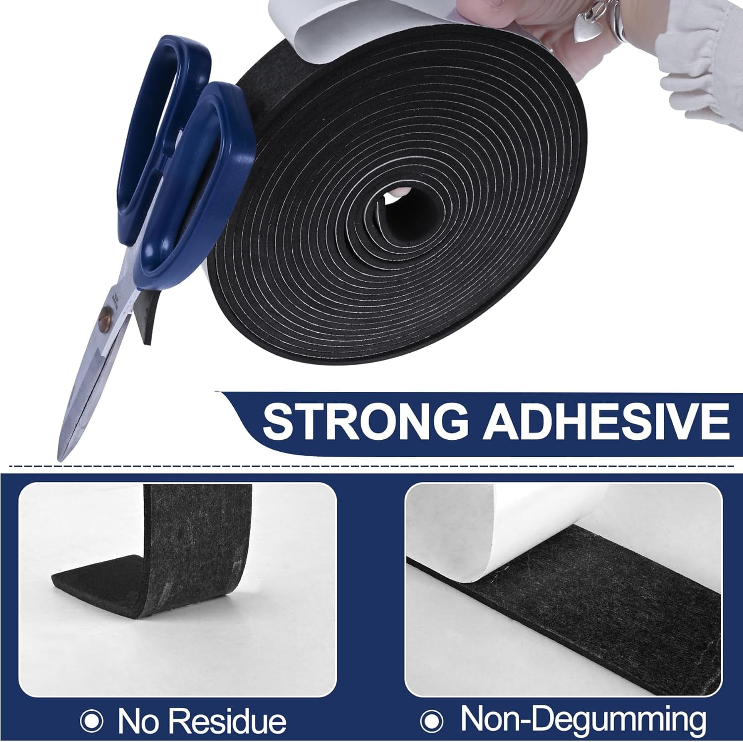 FRKSMD-42Ft Foam Tapes Self Adhesive Foam Seal Strips 1/2In x 1/4In x 21Ft Each Roll Weatherstrips High Resilience Weather Stripping Door Seals for Door Soundproofing, Window Insulation (2R, Black)