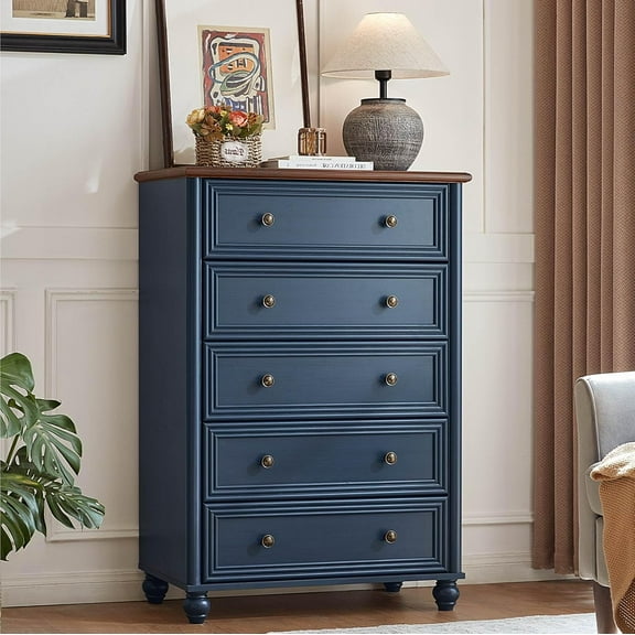 5 Drawers Chest of Drawers Dresser for Bedroom, Wood 45" Tall Dresser Storage Dressers Organizer, Farmhouse Rustic Closet for Living Room, Hallway Entryway