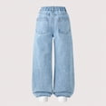 thumbnail image 5 of TOWED22 Girl's Butterfly Print Elastic Waist Wide Leg Ripped Jeans Denim Pants Light Blue,7-8 Y, 5 of 6