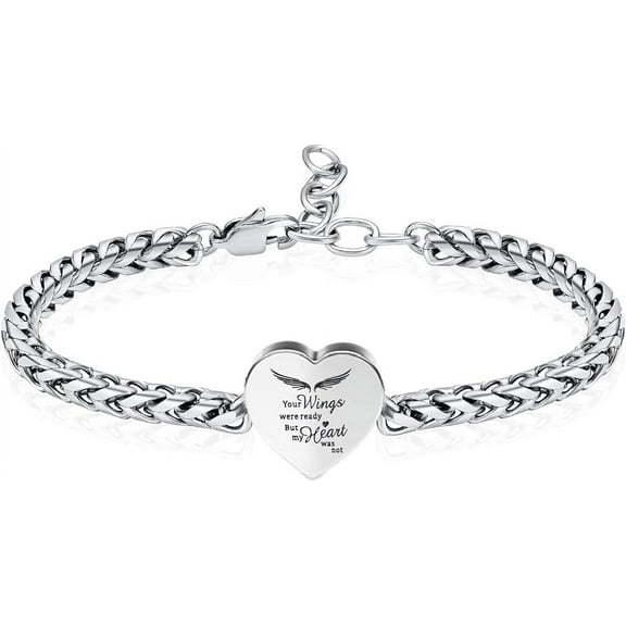 You Wings Were Ready-Heart Cremation Memorial Urn Bracelet for Ashes for Women Stainless Steel Adjustable Keepsake Bangle Memorial Ash Urn Bracelet
