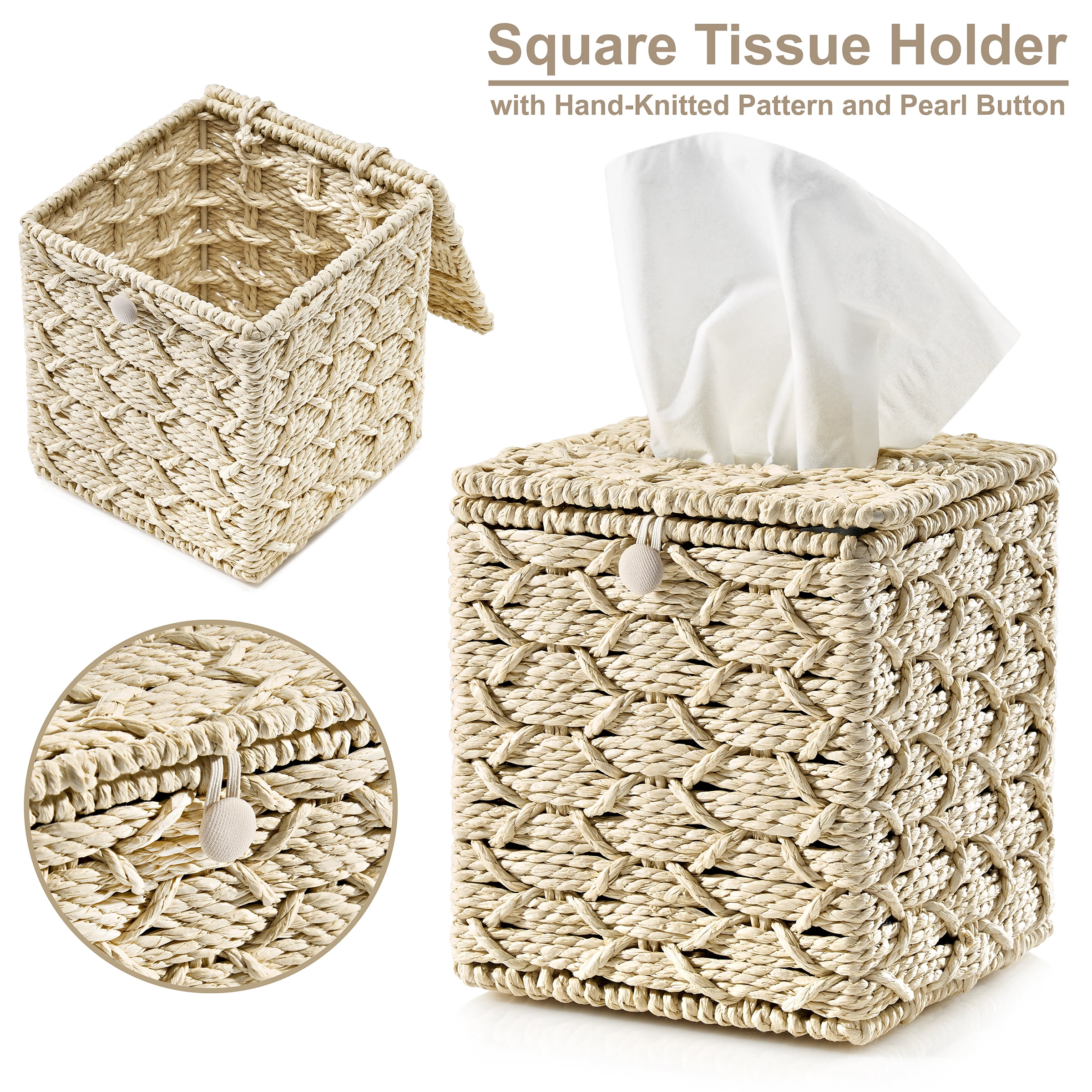 Sorbus Paper Rope Bathroom Baskets & Tissue Holder Set