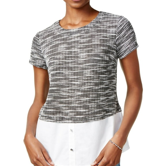 Maison Jules Womens Printed Contrast Pullover Blouse