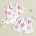 thumbnail image 2 of JUMEYU Girls Sleepwear Girls Silk Pajamas Little Baby Girls Boys Pajamas Set Satin Silk Short Sleeves Sleepwear 2 Piece Button Down Classic Loungewear Shorts 2T 3T (White,2-3 Years), 2 of 4