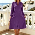 thumbnail image 2 of qolati Zipper Front Robes for Women Soft Full Length Polar Fleece Long Sleeve Housecoat Fall Winter Lightweight Plush Bathrobe with Pockets Purple L, 2 of 6
