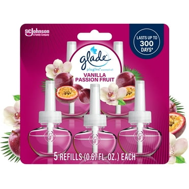 Glade PlugIns Scented Oil 5 Refills, Air Freshener, Vanilla Passion Fruit, Essential Oil Infused Wall Plug In, 3.35 FL oz, Pack of 5
