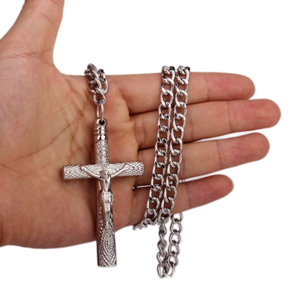 Decodeary Stylish Cross Drum Key Chain Necklace Jesus Crucifix Wonderful Gift For Drum Lovers Long Chain