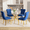 Blue Chairs + Gold Legs Table, variant on 47 Inch Glass Dining Table Set for 4, Modern Rectangular Glass Kitchen Table with 4 Upholstered Velvet Chairs, Space-Saving Dining Room Set for Living Room, Kitchen, Apartment - Black Gold