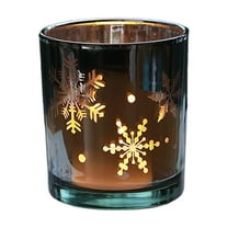 JoyMoreHome Christmas Theme Glass Candle Holder, Multi Christmas Pattern Glass Candlestick for Tabletop Centerpiece, Christmas Party, Livingroom