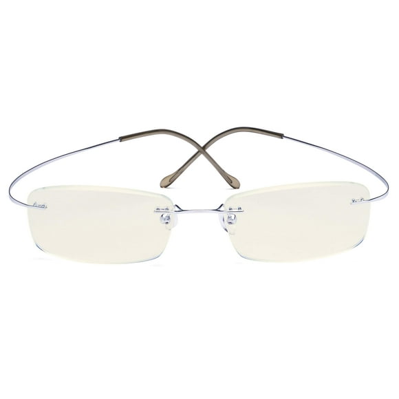 CessBlu Titanium Computer Glasses Reading Eyeglasses Frameless Readers Blue Light Filter(Silver)+1.0