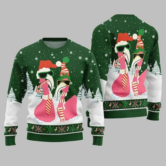 Cool Flamingo Ugly Christmas Sweater 2025, Funny Holiday Pullover with Santa Hat Sunglasses, Festive Xmas Party Outfit for Men & Women