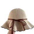 thumbnail image 3 of Fewfanhot Women Scalloped Wide Brim Straw Bucket Hat, UPF Sun Protection Foldable Beach Fisherman Hat with Fabric Ribbon Bow, 3 of 5