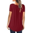 thumbnail image 6 of Pntutb Womens Plus Size Summer Solid Color Round Neck Button Pleated Short Sleeve Tops Clothes, 6 of 6