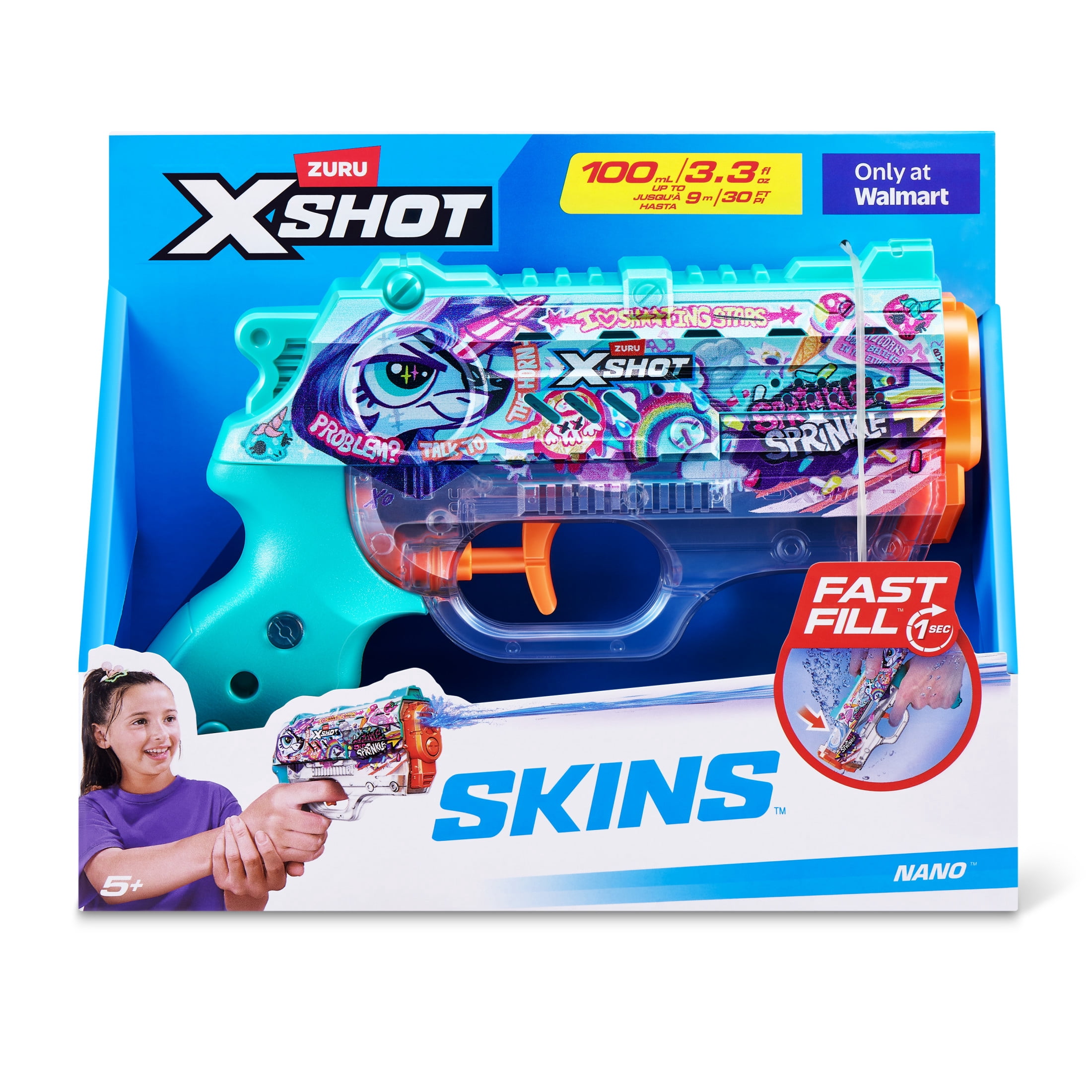 XSHOT Water Fast-Fill Skins Nano Unicorn Water Blaster by ZURU, Outdoor Summer Toy, for Kids, Teens & Adults Ages 5+