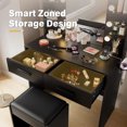 thumbnail image 2 of Vineego Vanity Table Set with Mirror & Adjustable LED Lights, Vanity Set with Desk & Stool, Makeup Vanity Desk with 2 Drawers & 6 Shelves for Bedroom, Black, 2 of 7
