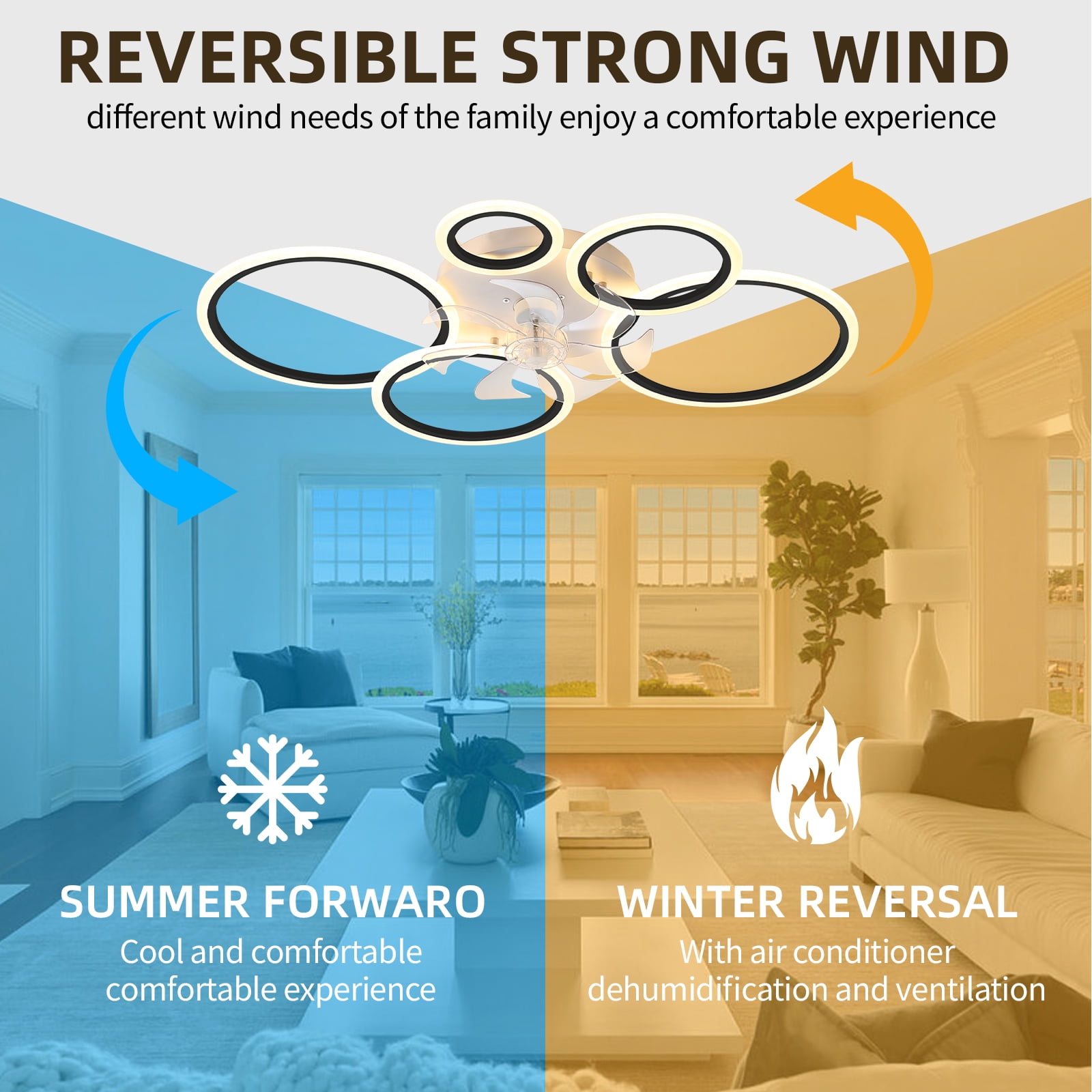 Ceiling Fan with Lights Remote Control and APP Control, Dimmable with Remote 7 Blades 6 Speeds of Wind, Black