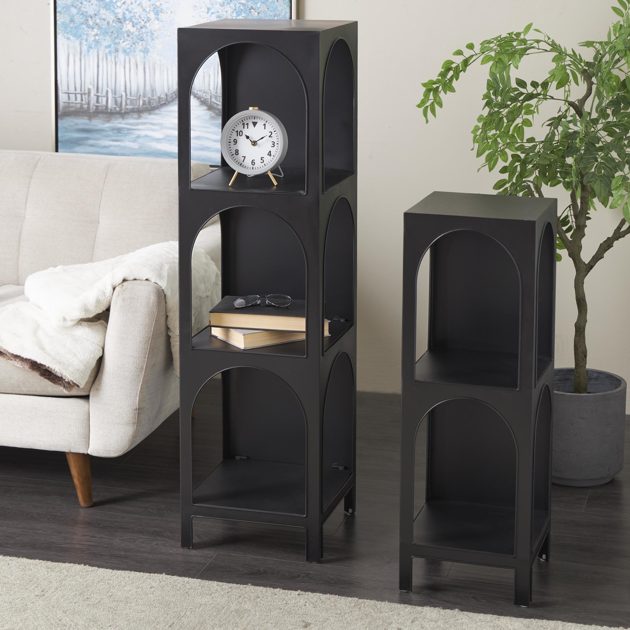 DecMode 47", 33"H Black Metal 5-Tier Shelving Unit with Arched Openings, 2-Pieces