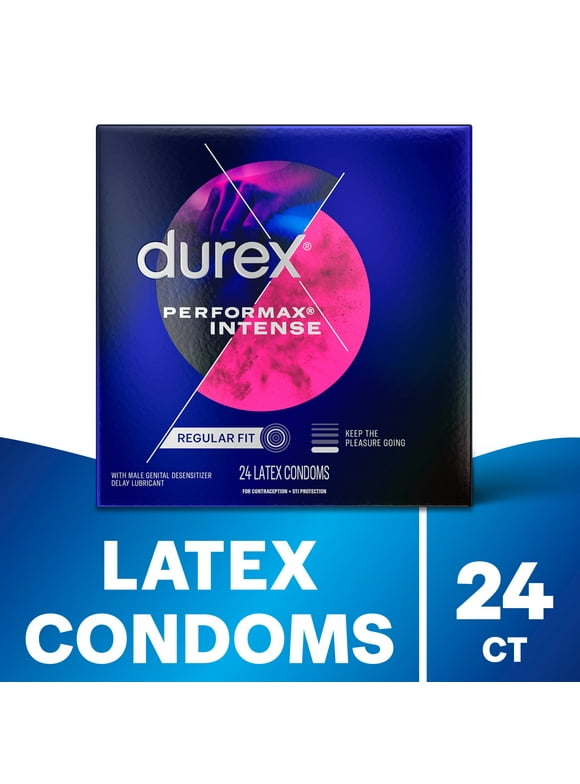 Durex Performax Intense Condoms For Men, Dotted with Delay Lubricant Rubber Latex Condoms, FSA/HSA, 24 ct