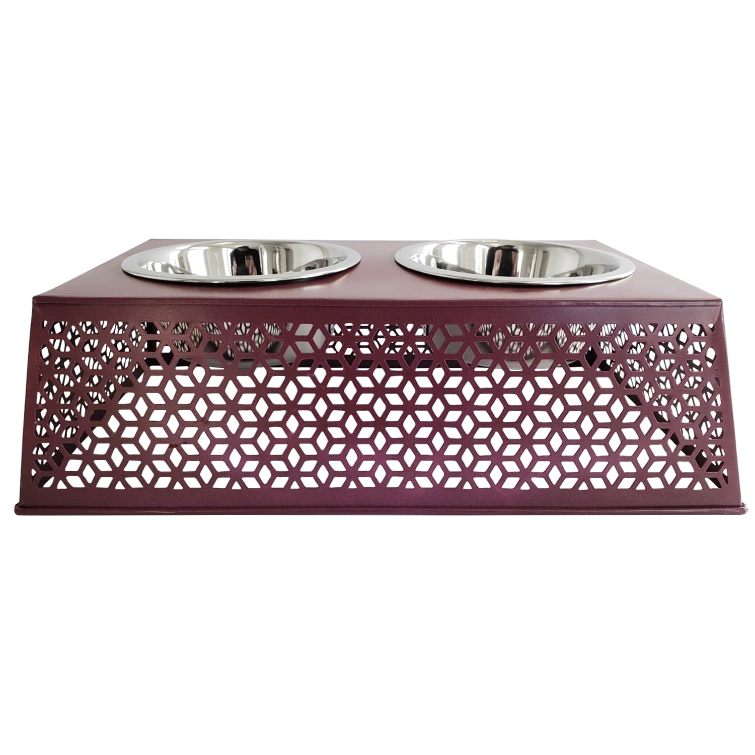 Country Living Elevated Dog Feeder with 2 Stainless Steel Bowls (32oz each) – Plum Wine