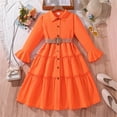 thumbnail image 4 of XEGLSBU Flower Girl Dress 3T Floral Kids Elegant Long Sleeve Lapel Shirt Dress with Belt for Girls Casual Formal Party Dresses Orange Size 7-8 Years, 4 of 9