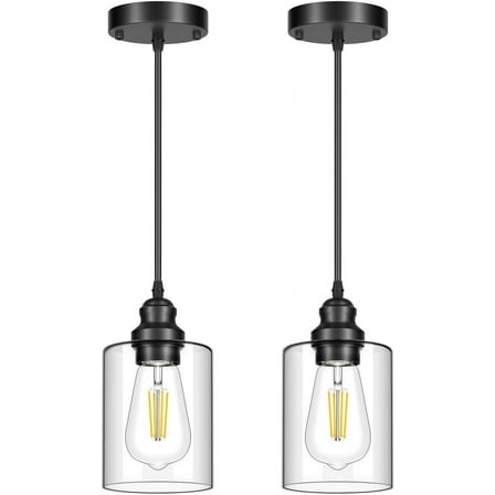 2 Pack Pendant Lighting with Clear Glass Shade Pendant Lights Kitchen Island Hanging Ceiling Light Fixture Farmhouse Pendant Lighting for Dining Room Bedroom Bar Office