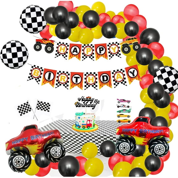 Finypa Vintage Race Car Party Decoration Kit, Latex Black and White Lattice, 11-Piece Set