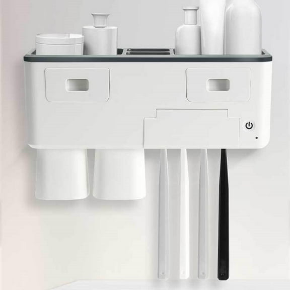 Celectigo Wall Mounted Toothbrush Holder with 2 Magnetic Cups and 2 Cosmetic Drawers, Space-Saving Organizer, Plastic Dispenser