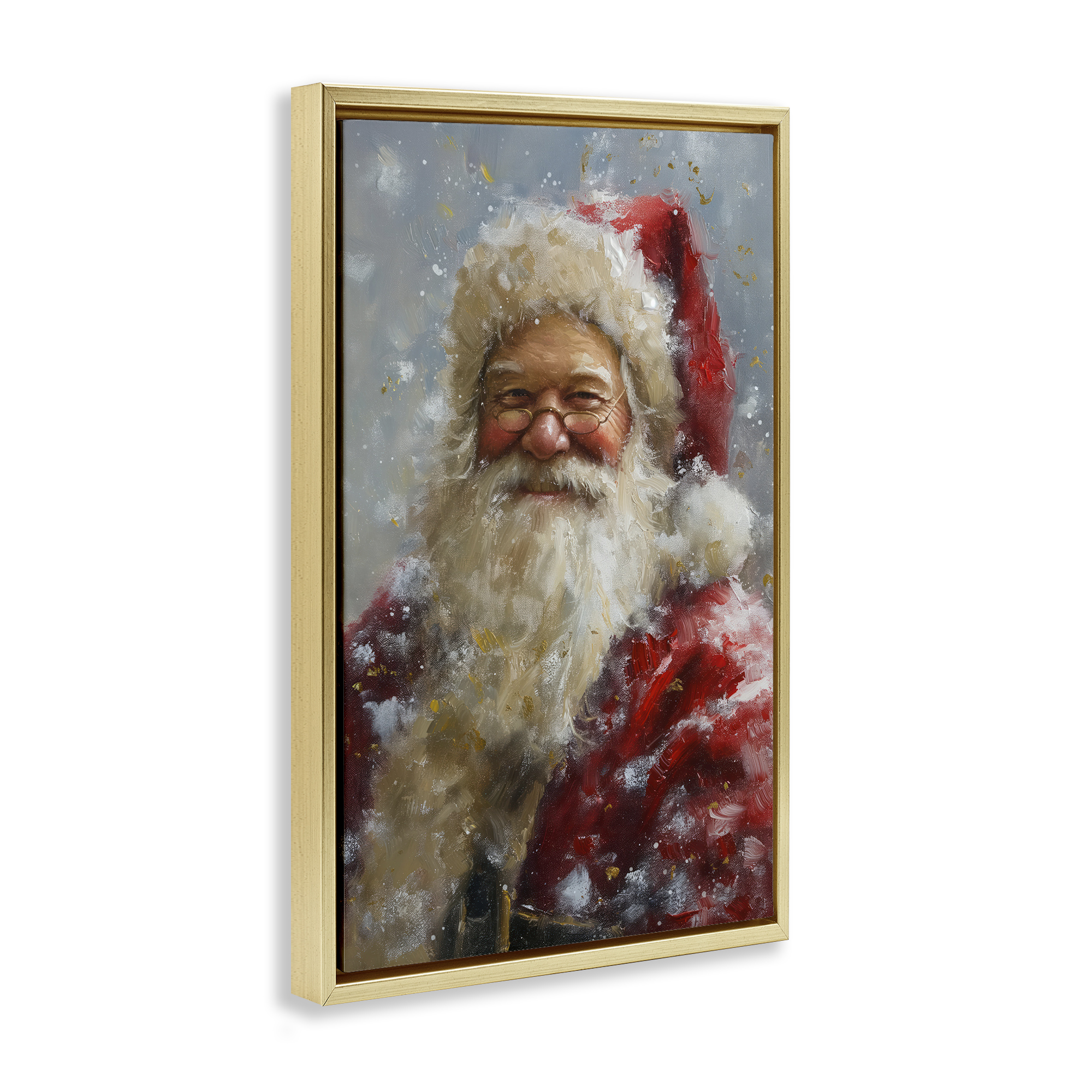 Stupell Industries Smiling Santa Portrait Holiday Painting Gold Floater Framed Art Print Wall Art, 21 x 31