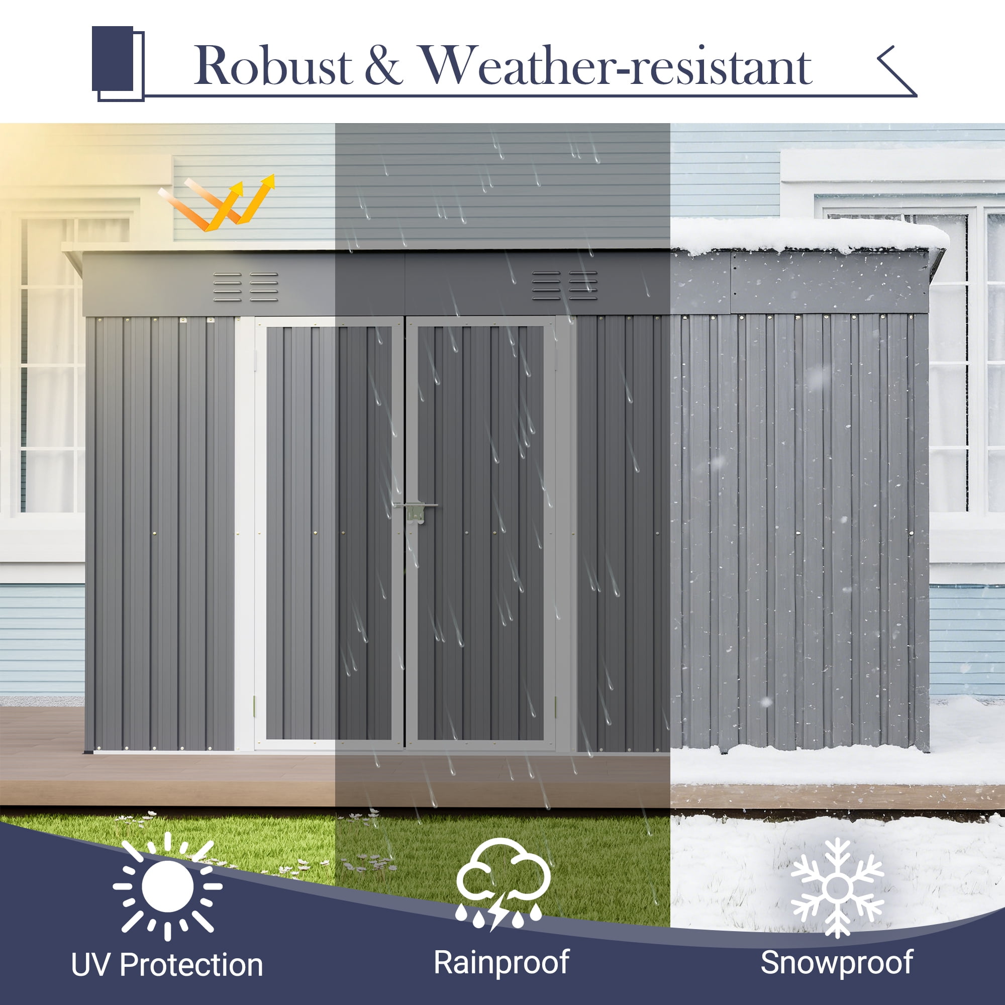 Leumius 10x4Ft Outdoor Metal Storage Shed with Lockable Door with Floor Frame for Patio Backyard Garden Gray