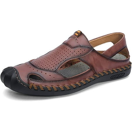 

Mens Closed Toe Leather Sandals Summer Casual Fisherman Sandals Walking Outdoor Beach Shoes