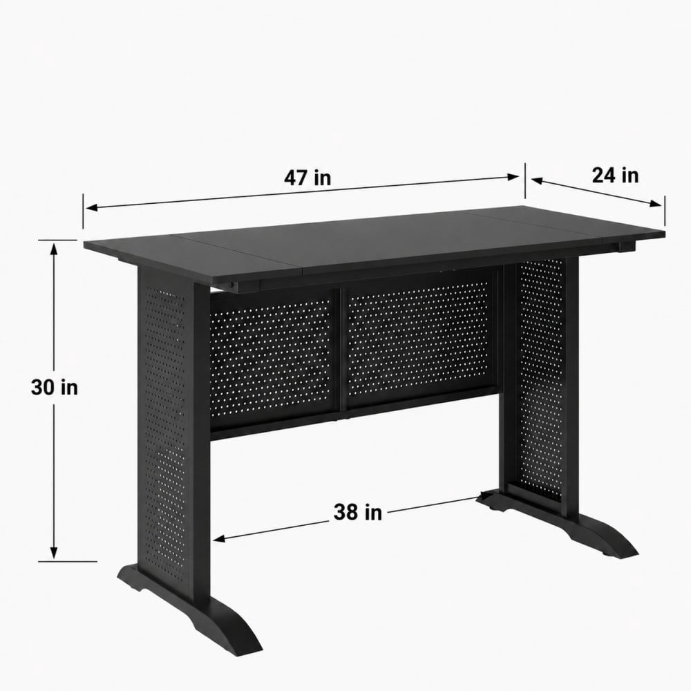 47" Computer Desk, 47.2 x 23.6" Office Desk, Modern Writing & Gaming Desk for Home Office and Study, Black Desktop with Black Metal Frame