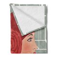 thumbnail image 2 of Old Hollywood Soft Flannel Fleece Throw Blanket, Lady with Bandana and Rose on Geometric Pattern Background, Cozy Plush for Indoor and Outdoor Use, 50" x 70", Ruby Grey and White, by Ambesonne, 2 of 5