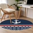 thumbnail image 4 of Navy Blue Coastal Round Area Rug 4Ft Washable Circle Rugs for Bedroom Dining Room, Nautical Ocean Sea Anchor Abstract Art Non-Slip Carpet Floor Mats Indoor Outdoor Carpet Runner Aesthetic Home Decor, 4 of 8