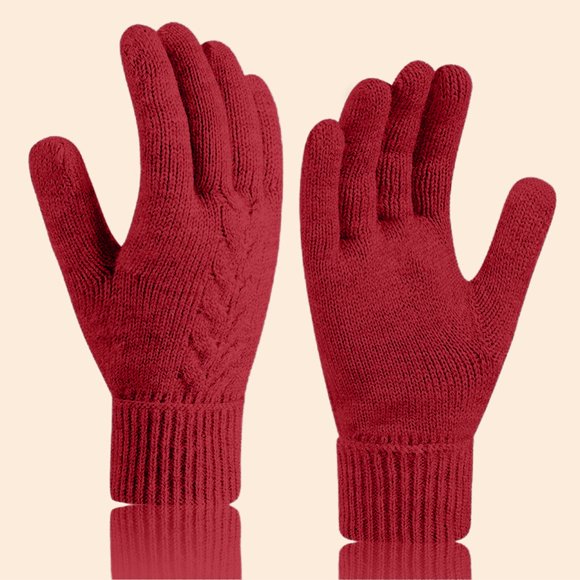 Winter Knit Gloves Warm Full Fingers Women With Upgraded Anti Glove Fleece Lined