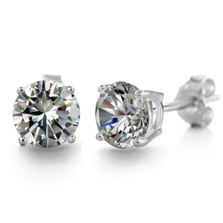 Lesa Michele Cubic Zirconia 6mm Round Post Earrings in Rhodium Sterling Silver for Women