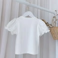 thumbnail image 4 of LNMQLPDBS Toddler Girl Shirts Strawberry Prints Short Sleeve T Shirts Crewneck Pleated Puff Sleeve Blouse Cute Summer Tops for School Party Beach White 3-4 Years, 4 of 4