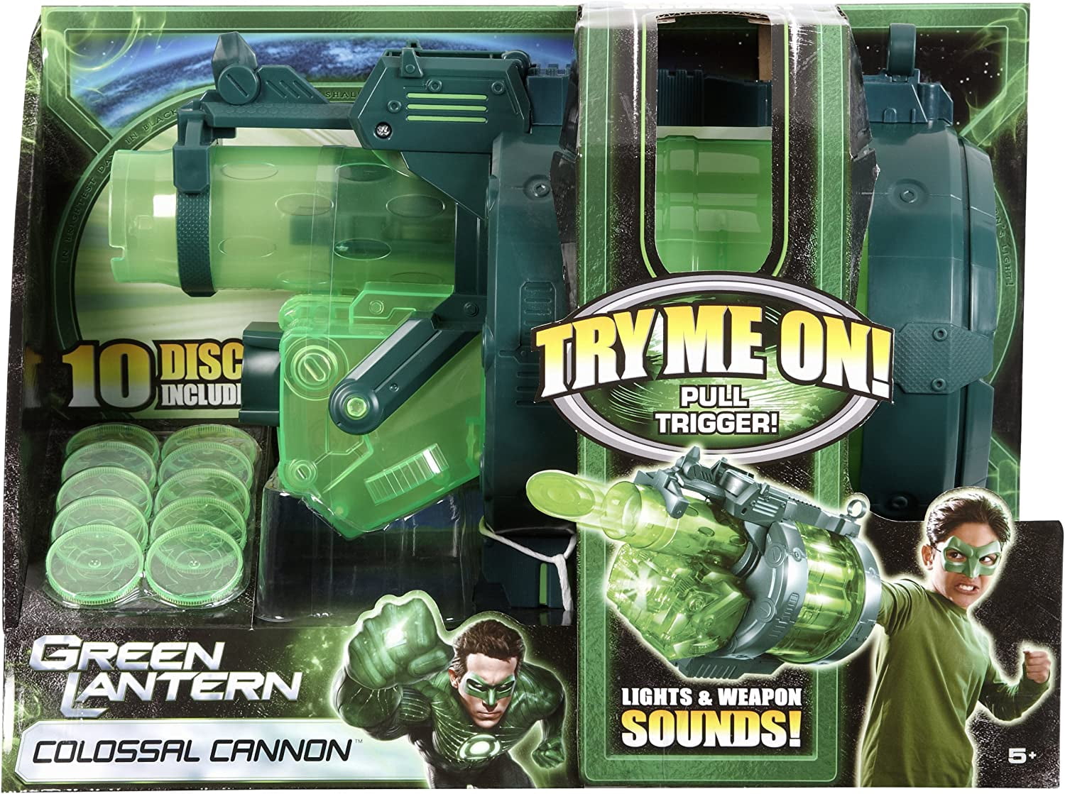 Green Lantern Colossal Cannon Blaster - Includes 10 Discs - Chamber Spins