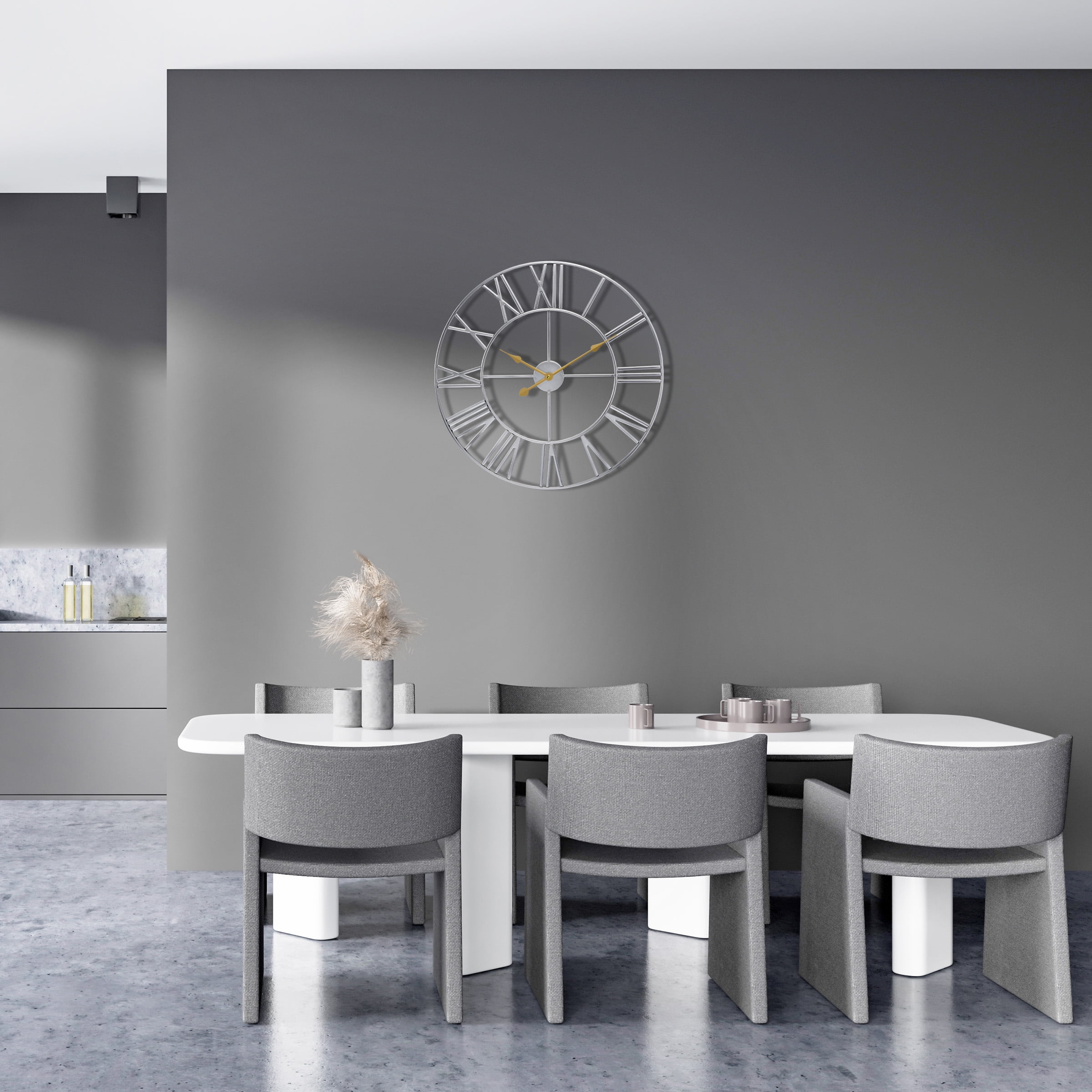 Sorbus Large Metal Roman Numberal Wall Clock for Living Room Decor (Silver, 16" Diameter)