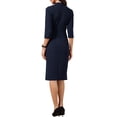 thumbnail image 3 of INSPIRE CHIC Work Dresses for Women 3/4 Sleeve V Neck Stand Collared Bodycon Business Office Sheath Dress 2026 M Navy Blue, 3 of 6