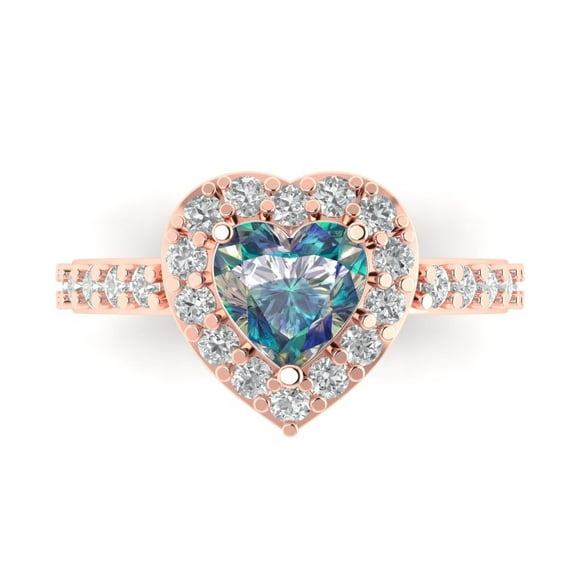 Halo Engagement Ring for Women - 2.03ct Blue Moissanite in 18K Rose Gold Promise Ring