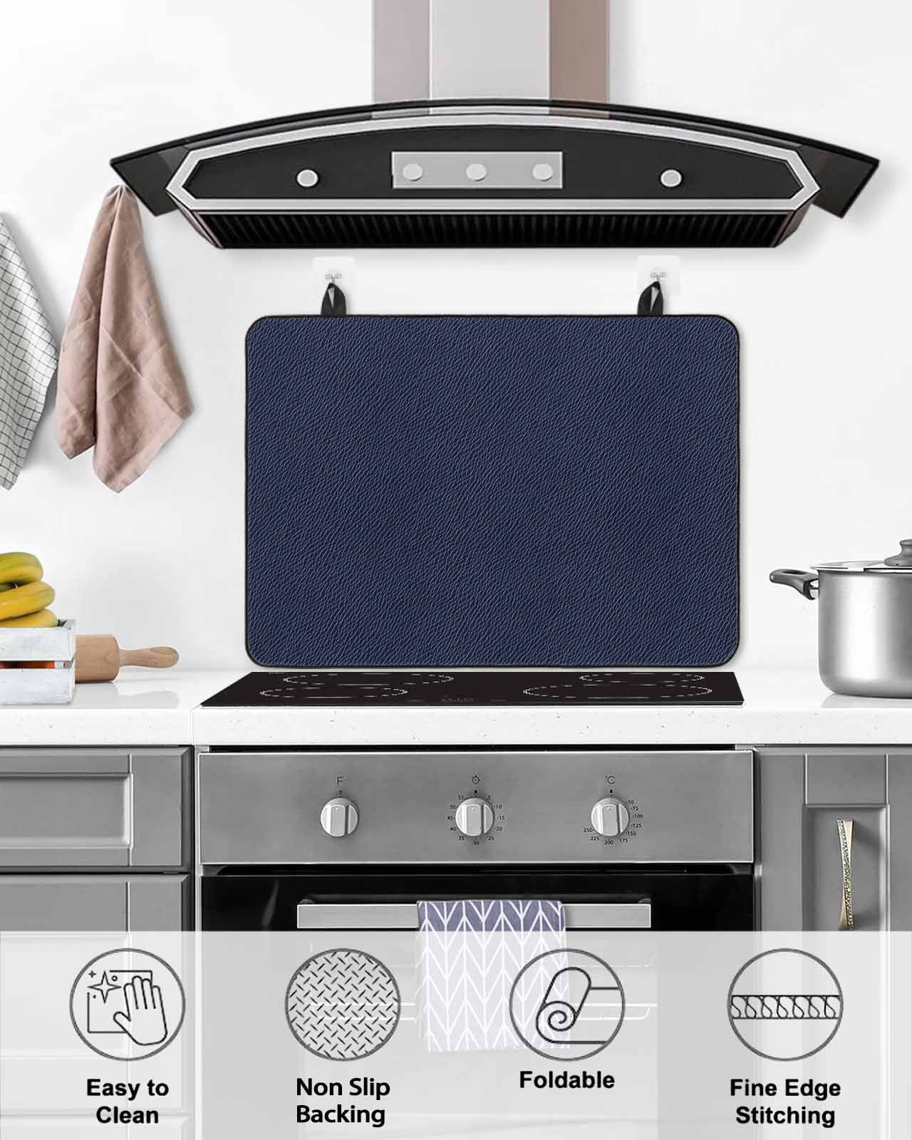 nqOlkjepod Large Induction Cooktop Protector Mat 31"x24", Solid Dark Blue Stove Top Covers for Electric Stove, Minimalism Abstract Denim Texture Stove Burner Cover Mats, Glass Top Stove Cover