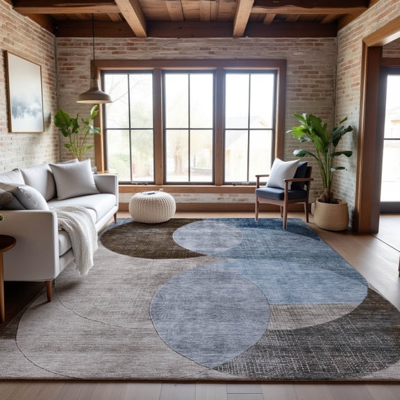 Addison Rugs Mayfield Premium Machine Washable Transitional Geometric Denim Rectangle Rug, 3' x 5'