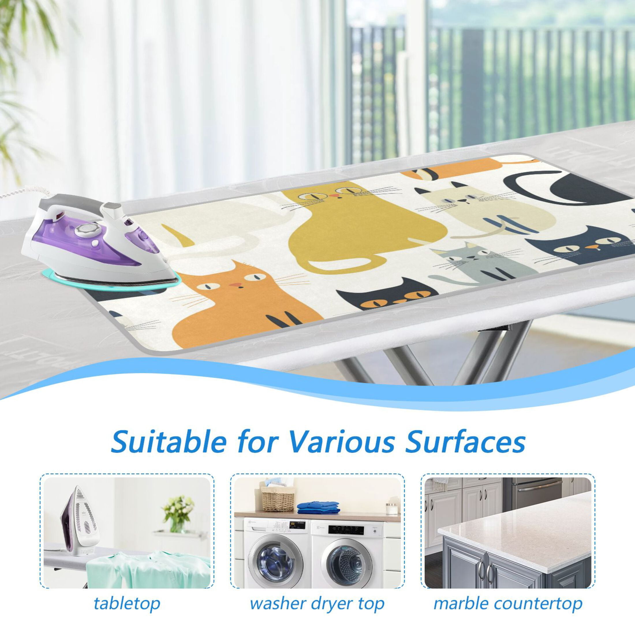 Colorful Cats Ironing Mat Blanket Portable Travel Ironing Pad Heat Resistant Pad 47.2" x 27.6”