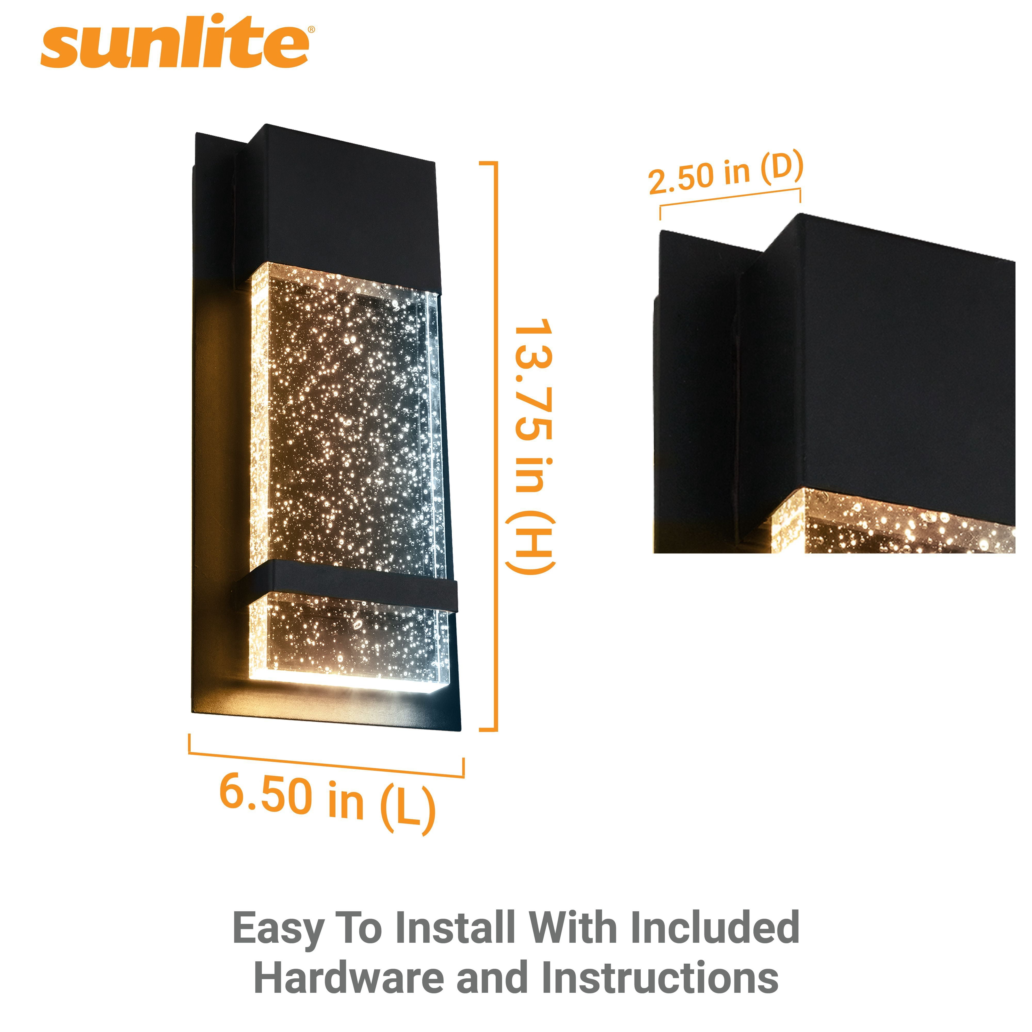 Sunlite 6.5-Inch LED Outdoor Raindrop Wall Sconce Light Fixture, 12 Watts (60W=), 600 Lumens, Color Selectable 30K/40K/50K, Dimmable, 120V, ETL Listed, Black, For Patios, Garage & Entryway Use