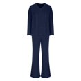 thumbnail image 4 of Diufon Women's Oversized Pajama Set 2 Piece Knitted Long Sleeve V Neck Tops and Wide Leg Pants Sleepwear Outfit, 4 of 7