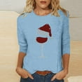 thumbnail image 2 of Christmas T-Shirts Womens Gnomes Wine Glass Print 3/4 Sleeve Graphic Tee Round Neck Plus Size 3-5X Holiday Tops (M, Light blue), 2 of 5