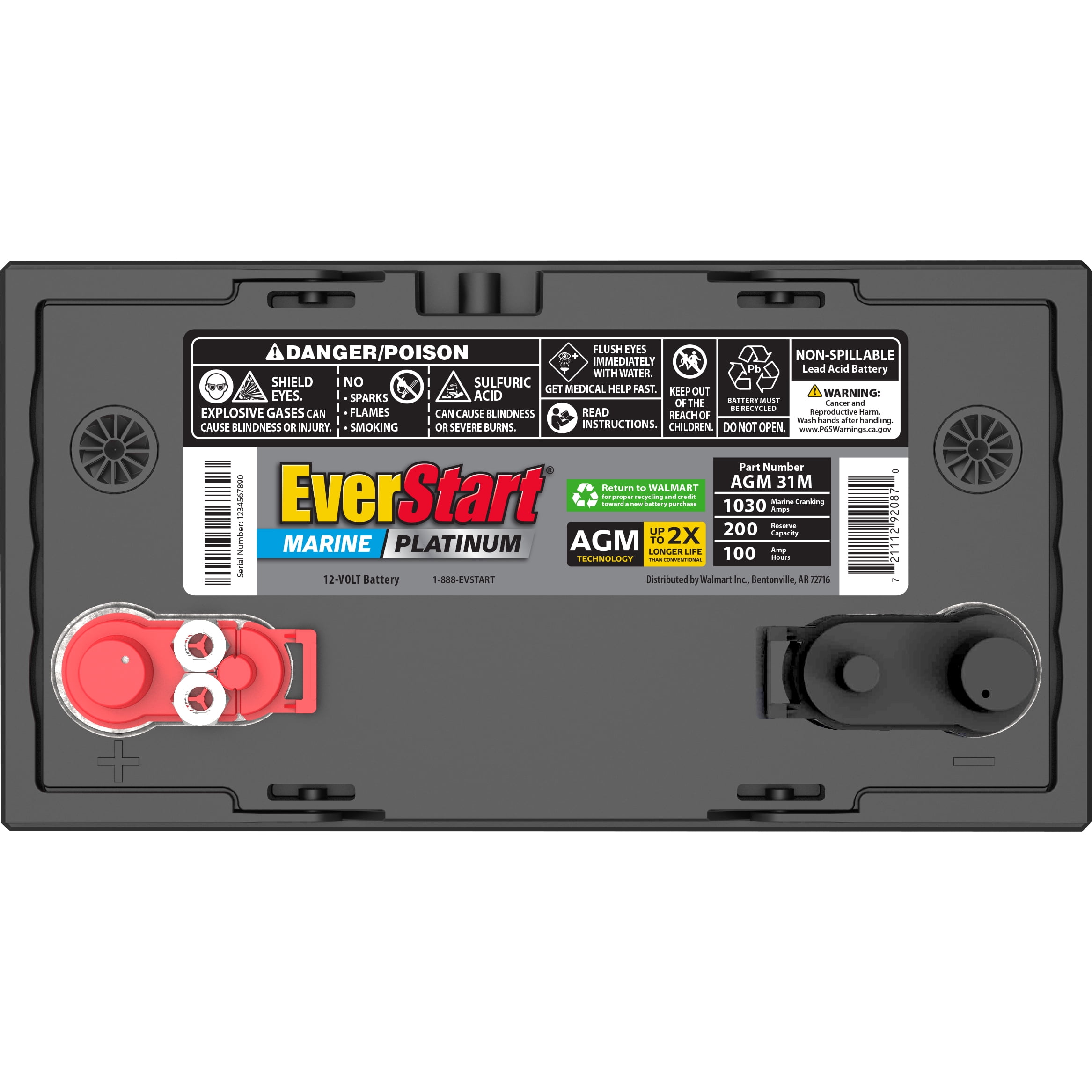 EverStart Platinum AGM Marine and RV Deep Cycle Battery, Group Size 31M, 12 V, 1030 MCA, 825 CCA
